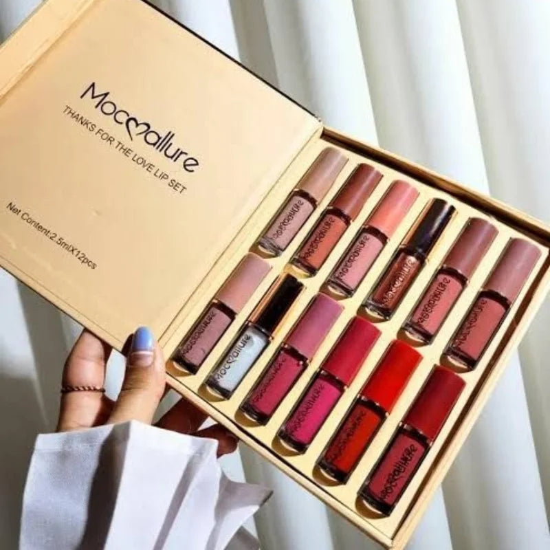 12 Pcs Mocallure Matte Liquid Lipstick Set – Waterproof, High Pigment