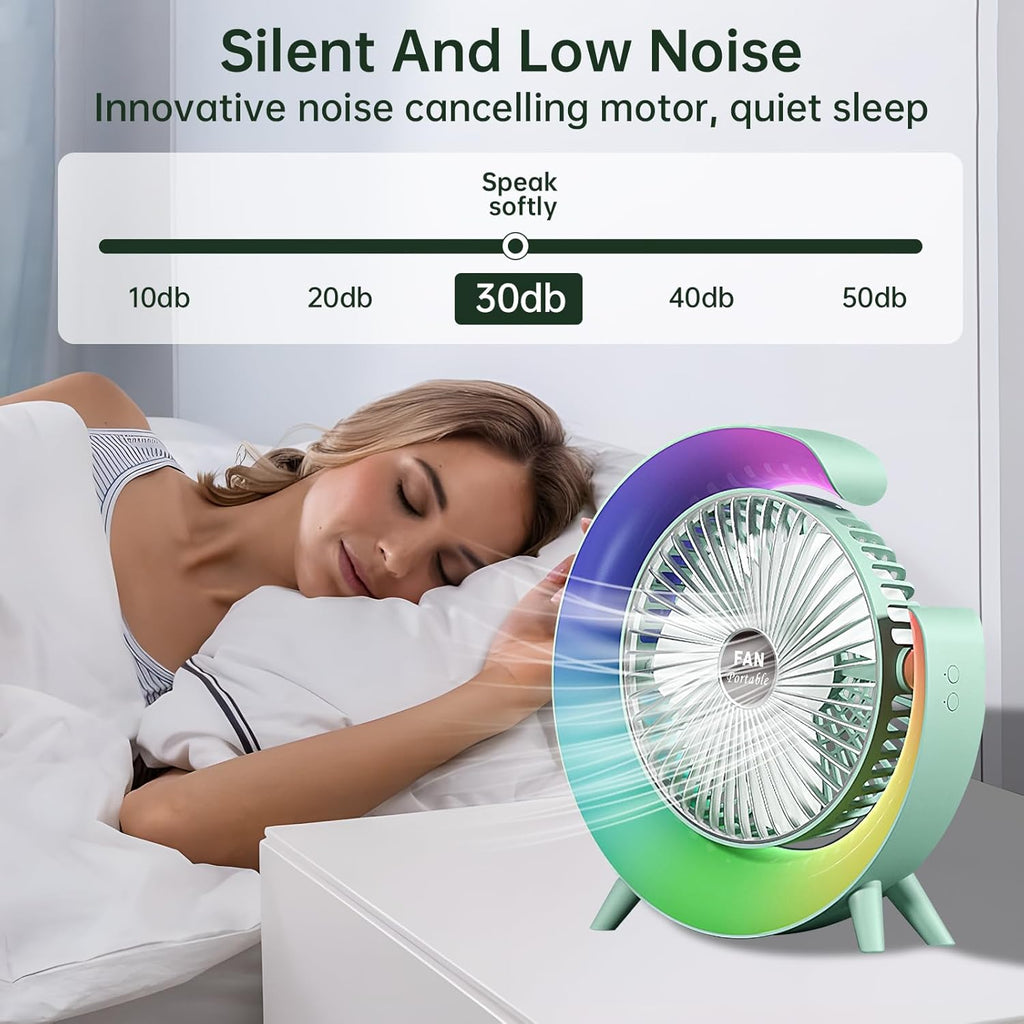 Colorful USB Rechargeable Desktop Fan – Silent Cooling with LED Light