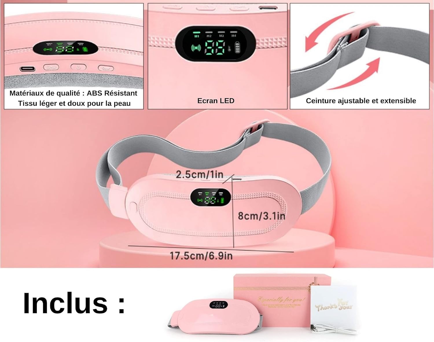 Digital Period Heating Pad & Vibrating Belt – 3 Heat Levels, 4 Massage Modes for Menstrual Relief
