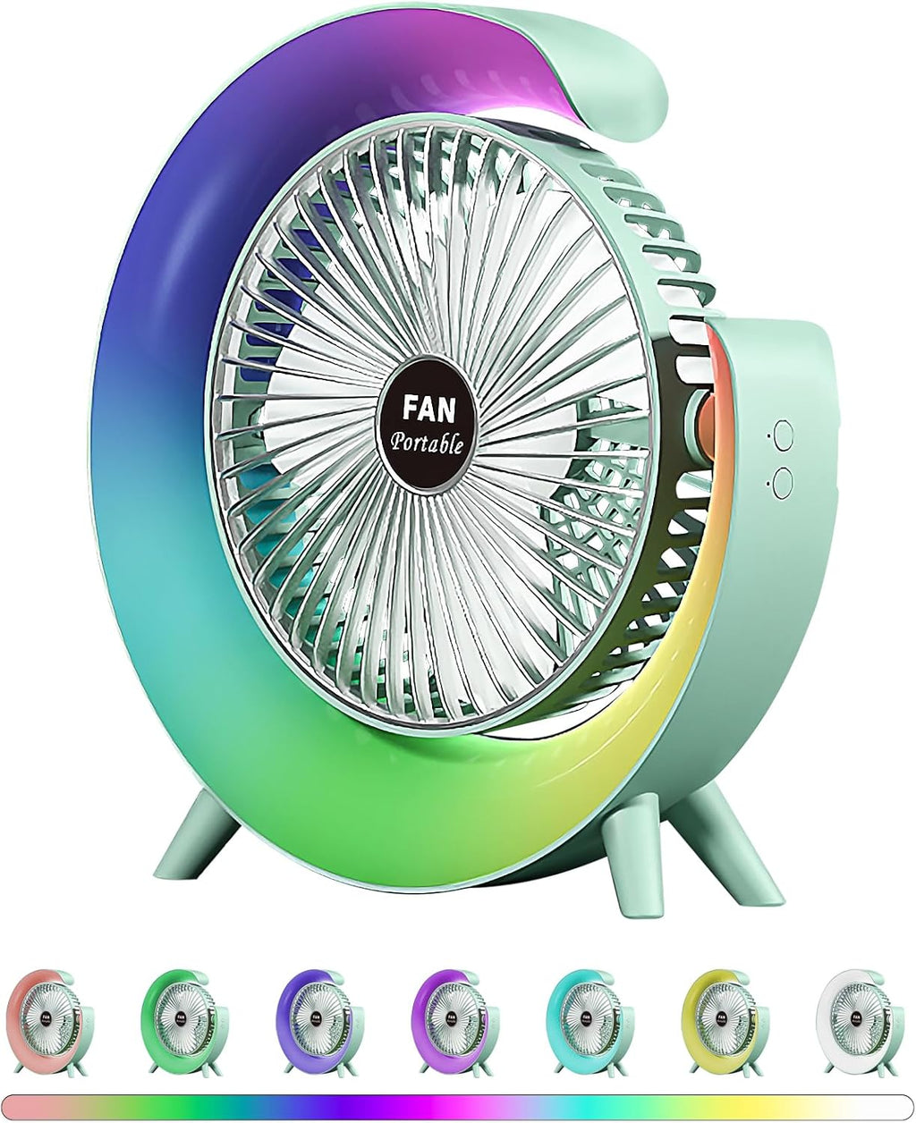 Colorful USB Rechargeable Desktop Fan – Silent Cooling with LED Light