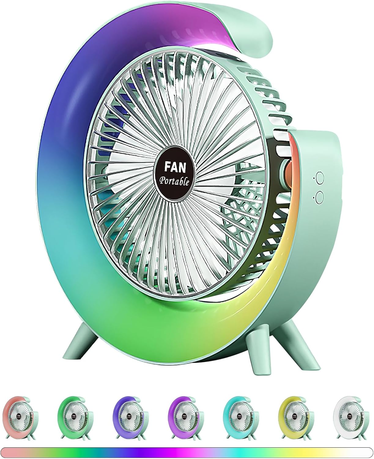 Colorful USB Rechargeable Desktop Fan – Silent Cooling with LED Light