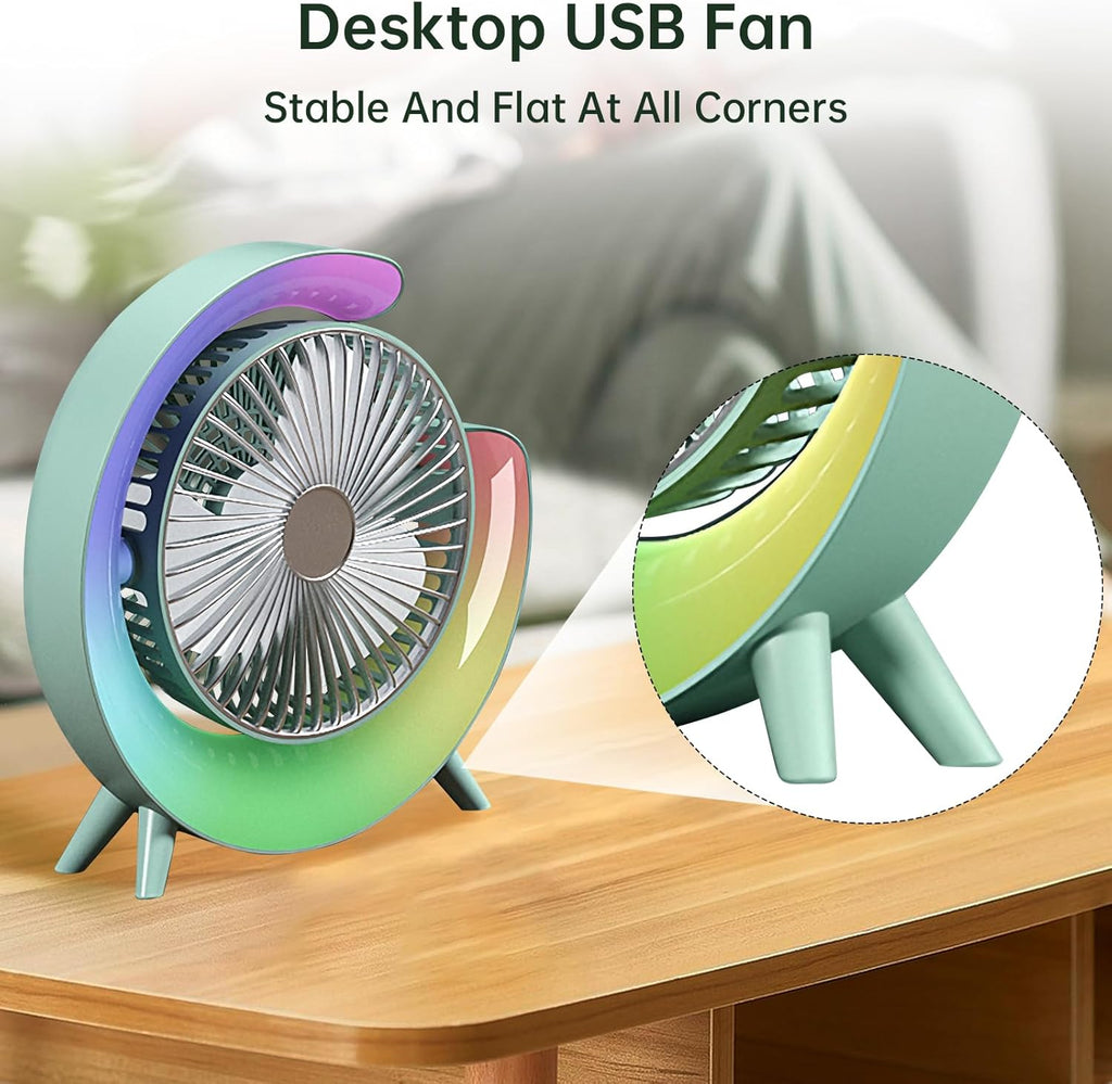 Colorful USB Rechargeable Desktop Fan – Silent Cooling with LED Light
