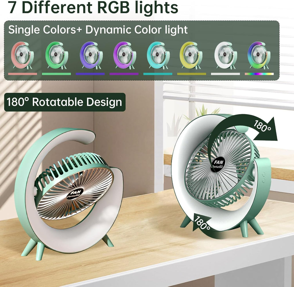 Colorful USB Rechargeable Desktop Fan – Silent Cooling with LED Light