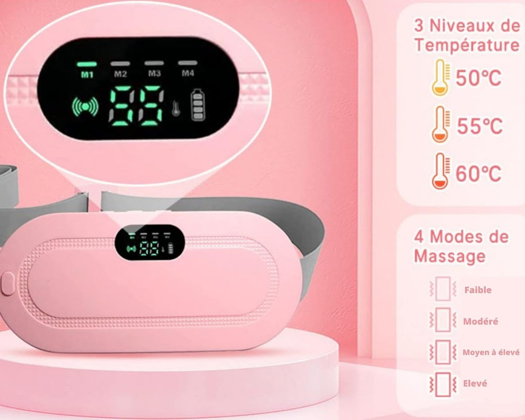 Digital Period Heating Pad & Vibrating Belt – 3 Heat Levels, 4 Massage Modes for Menstrual Relief