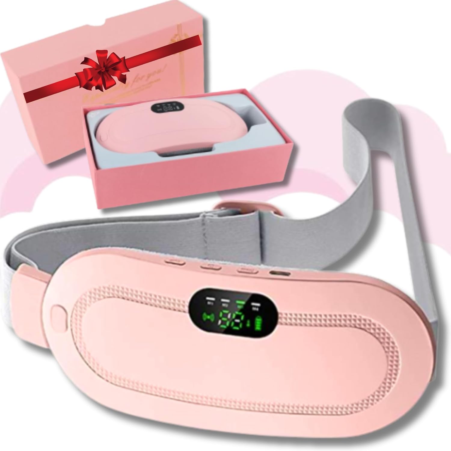 Digital Period Heating Pad & Vibrating Belt – 3 Heat Levels, 4 Massage Modes for Menstrual Relief