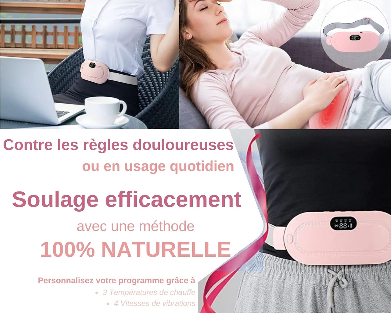 Digital Period Heating Pad & Vibrating Belt – 3 Heat Levels, 4 Massage Modes for Menstrual Relief