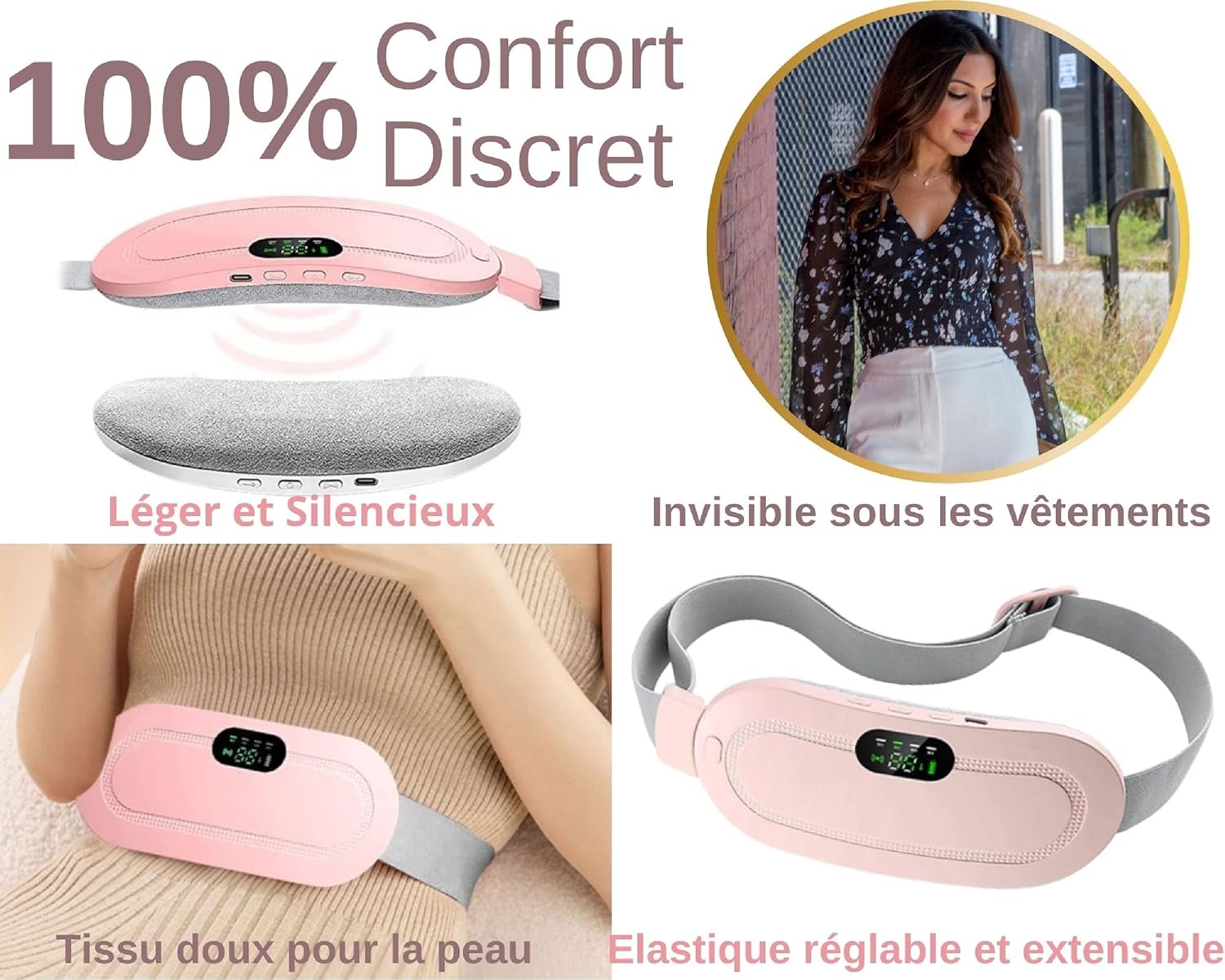 Digital Period Heating Pad & Vibrating Belt – 3 Heat Levels, 4 Massage Modes for Menstrual Relief