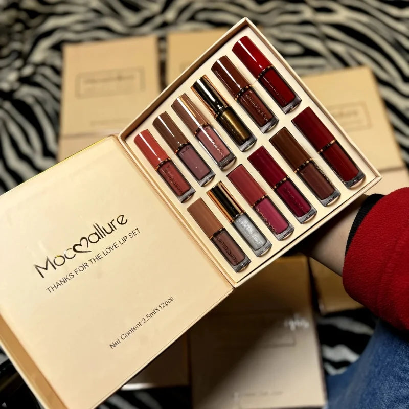 12 Pcs Mocallure Matte Liquid Lipstick Set – Waterproof, High Pigment