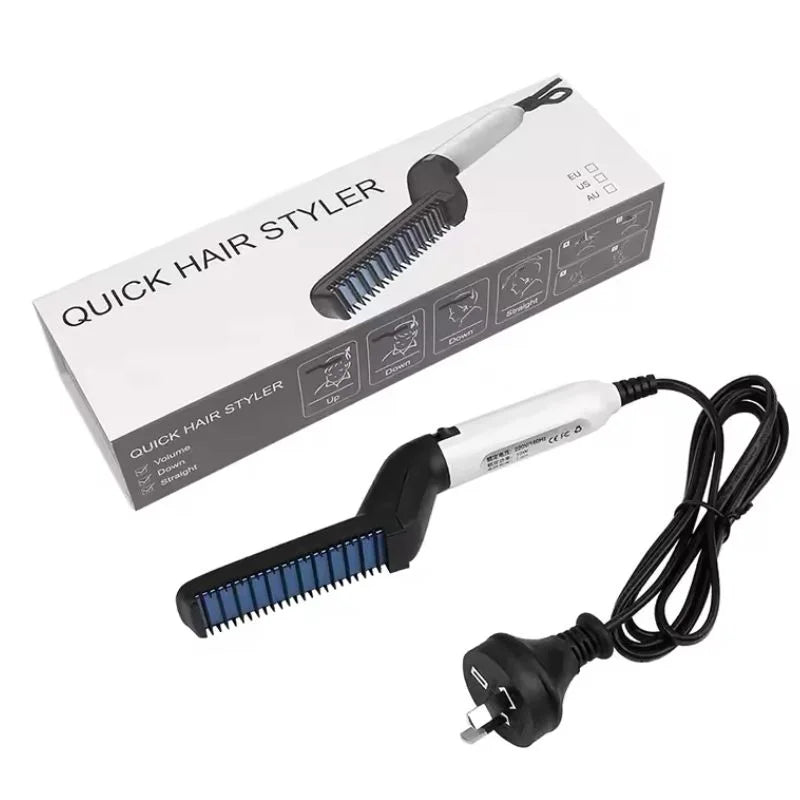2-in-1 Hair & Beard Straightener for Men – Electric Styling Brush