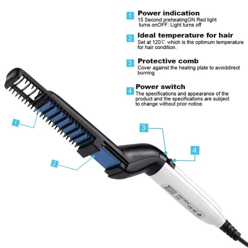 2-in-1 Hair & Beard Straightener for Men – Electric Styling Brush