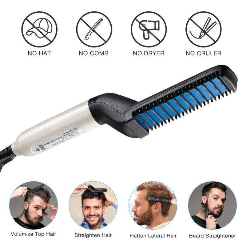 2-in-1 Hair & Beard Straightener for Men – Electric Styling Brush