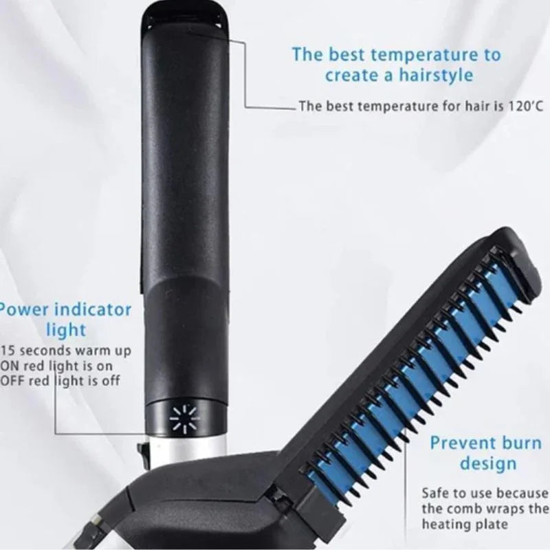 2-in-1 Hair & Beard Straightener for Men – Electric Styling Brush