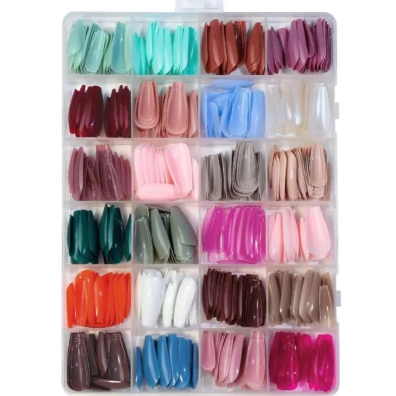 Multicolor Acrylic Artificial Nails Kit – 24 Shades, 576 Pcs with Glue