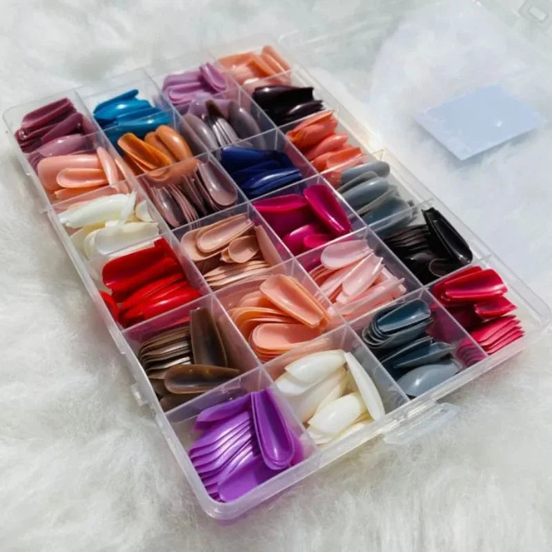 Multicolor Acrylic Artificial Nails Kit – 24 Shades, 576 Pcs with Glue