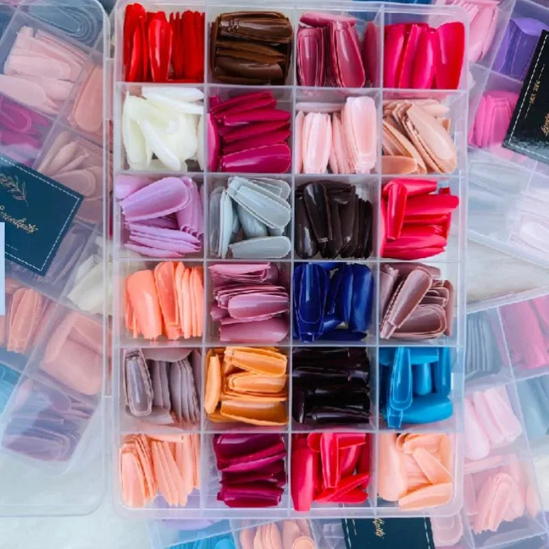 Multicolor Acrylic Artificial Nails Kit – 24 Shades, 576 Pcs with Glue