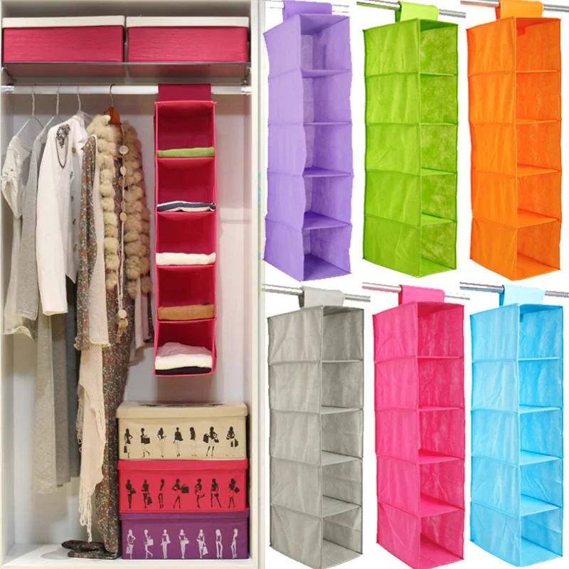 5 Shelf Clothes Hanging Organizer – Foldable Wardrobe Storage