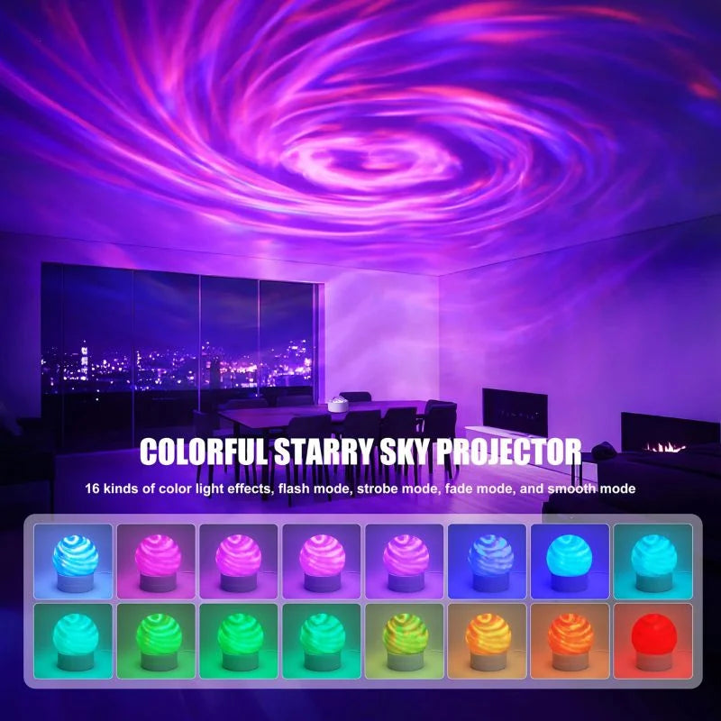 2-in-1 Ocean Wave & Aurora Night Light Projector – 16 Colors RGB Bedroom Mood Lamp