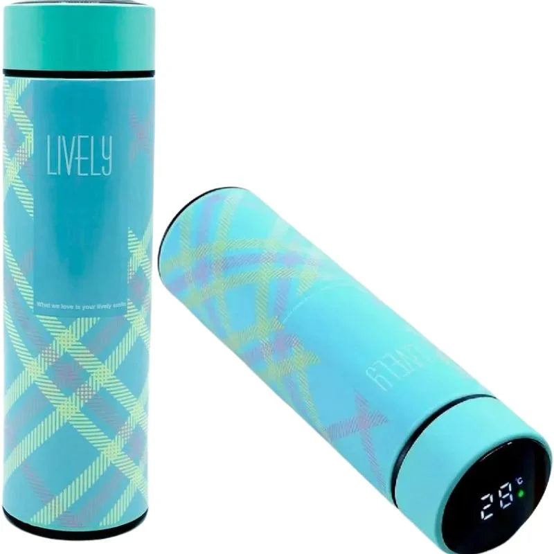 LED Temperature Display Water Bottle – Checkered Smart Flask 500ml