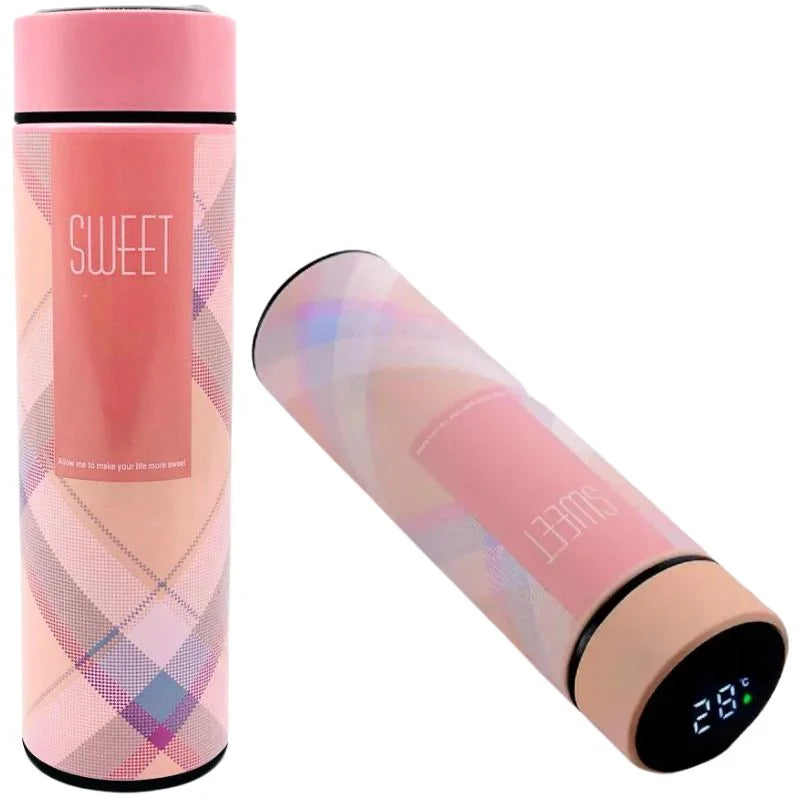 LED Temperature Display Water Bottle – Checkered Smart Flask 500ml