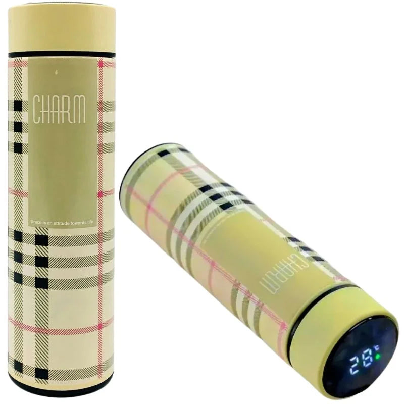 LED Temperature Display Water Bottle – Checkered Smart Flask 500ml