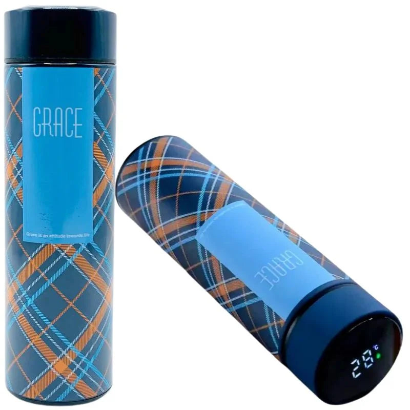 LED Temperature Display Water Bottle – Checkered Smart Flask 500ml