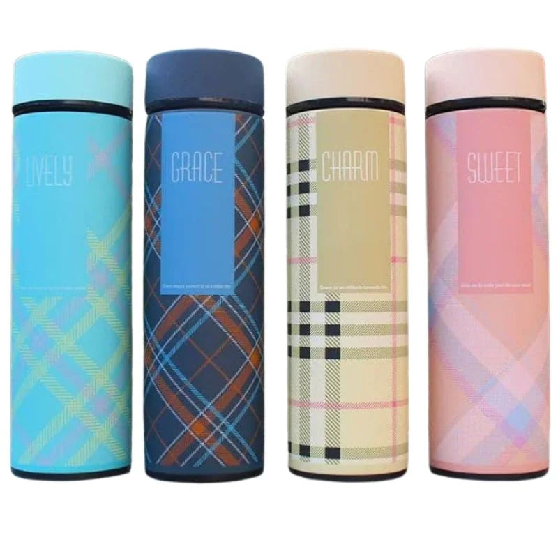 LED Temperature Display Water Bottle – Checkered Smart Flask 500ml