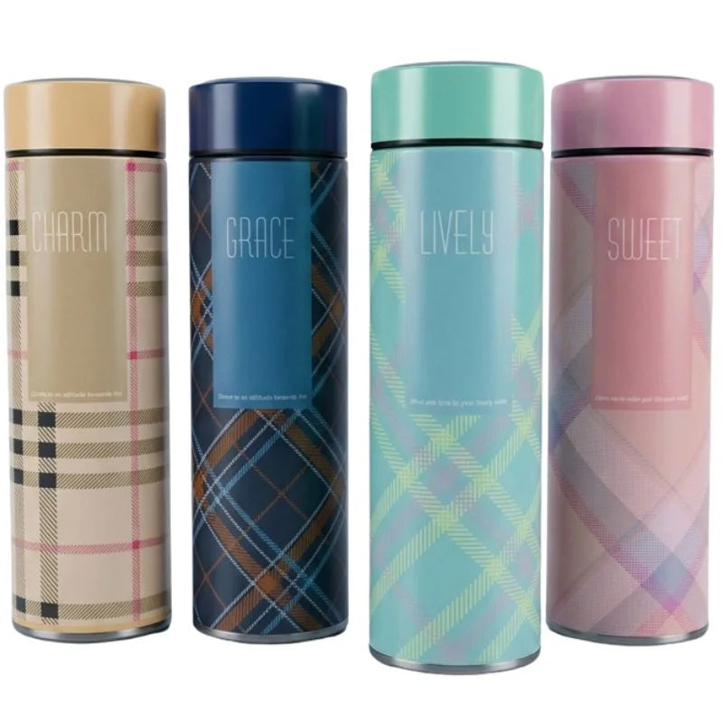 LED Temperature Display Water Bottle – Checkered Smart Flask 500ml