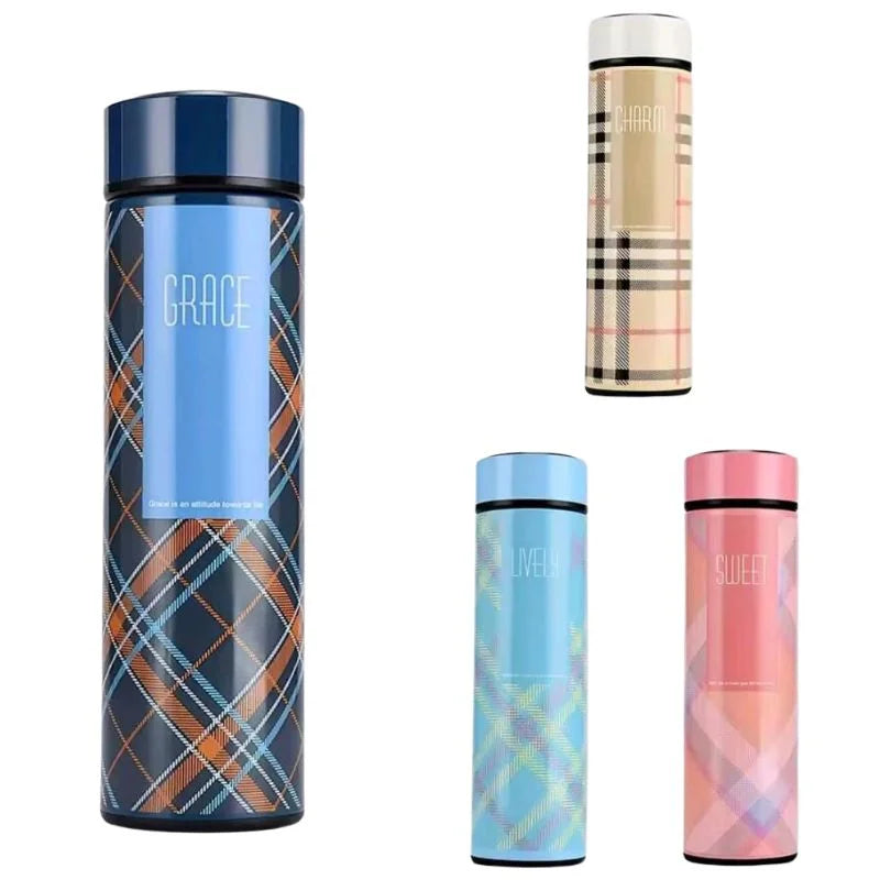 LED Temperature Display Water Bottle – Checkered Smart Flask 500ml