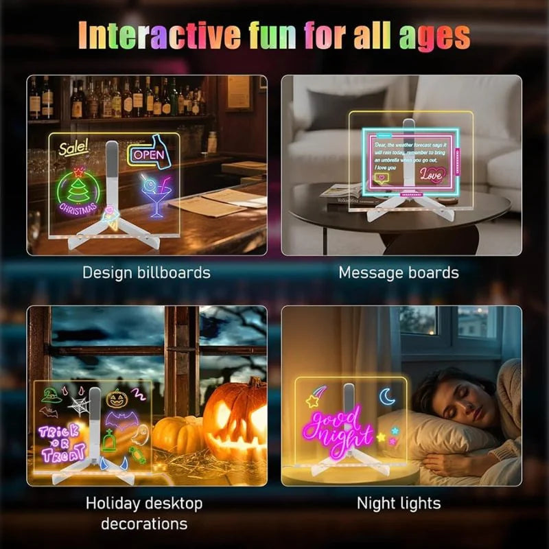 LED Acrylic Writing Board – Glow Message Board with 7 Pens