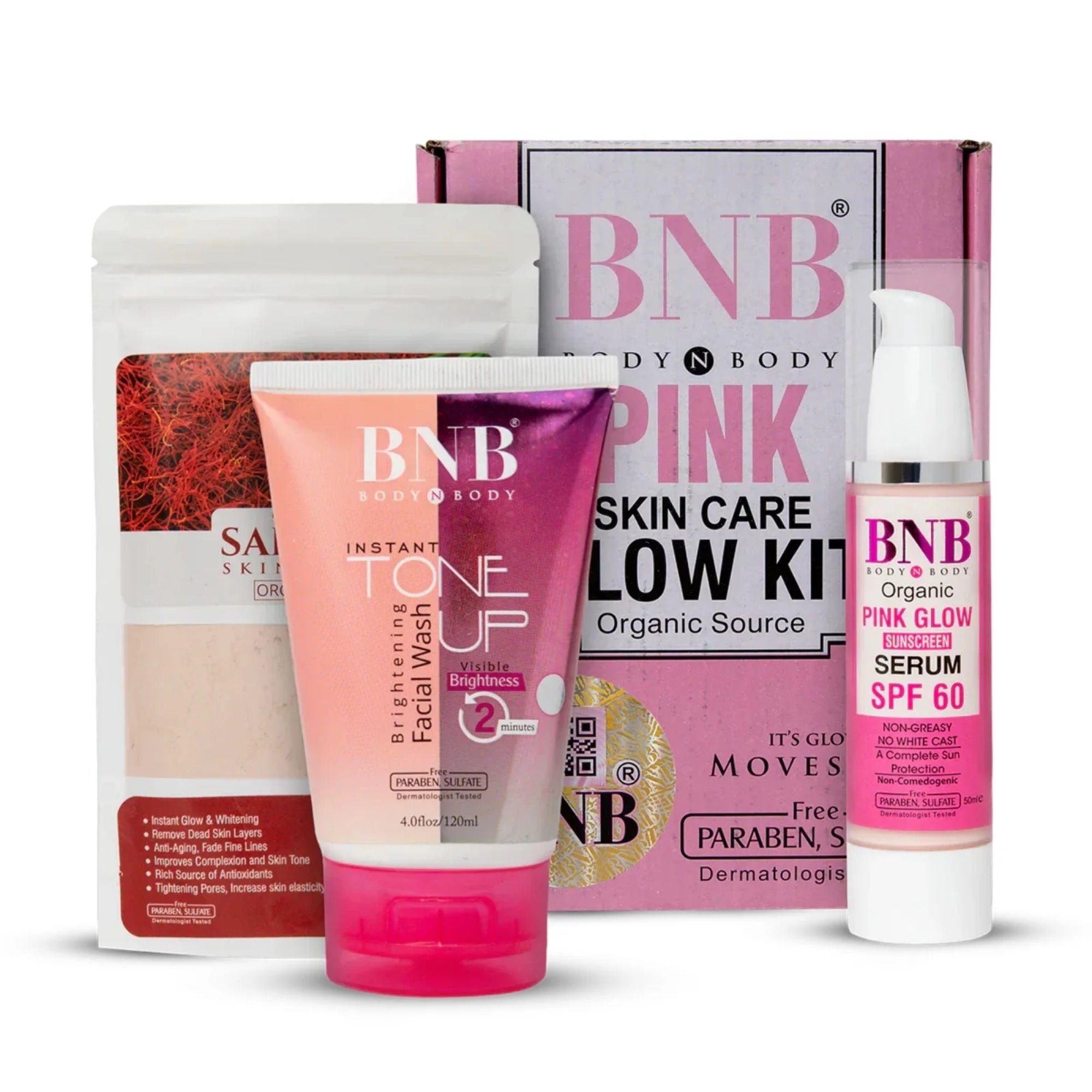 BNB Pink Face Glow Kit – 3-in-1 Cleanse, Mask & SPF Skincare Set