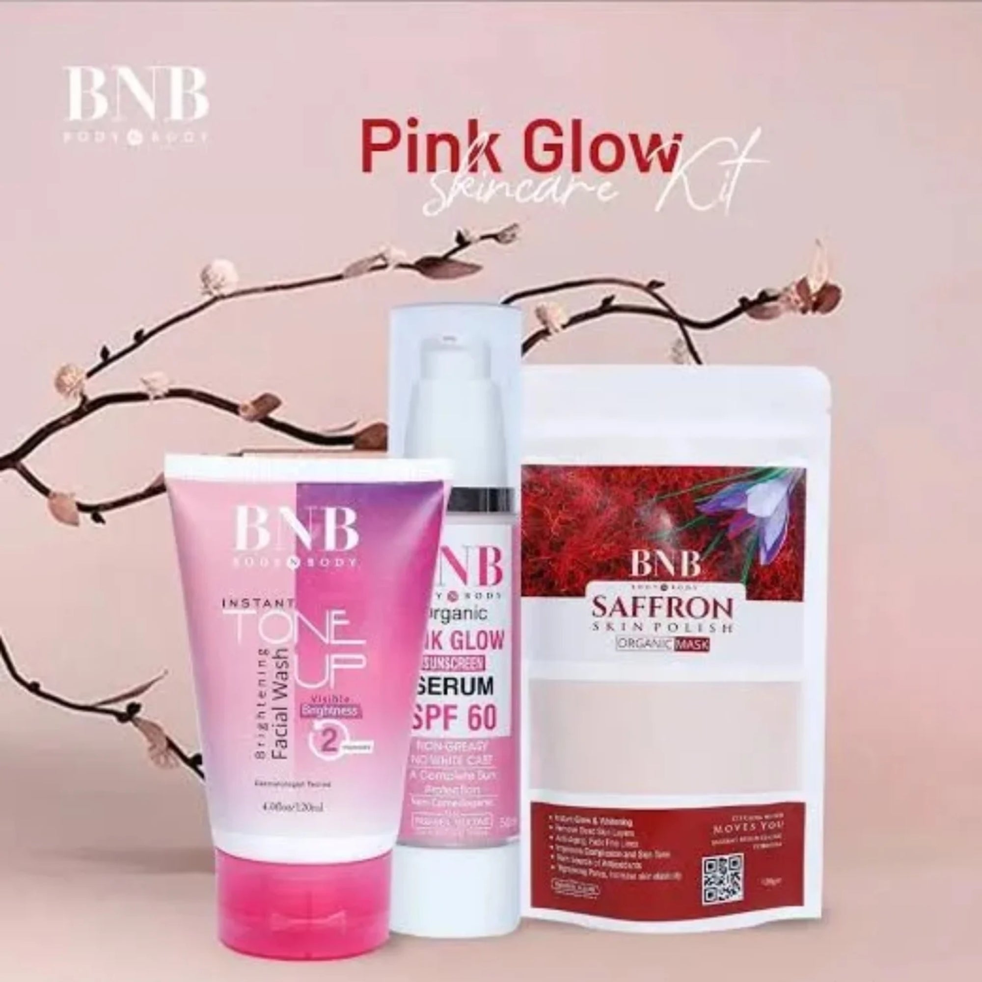BNB Pink Face Glow Kit – 3-in-1 Cleanse, Mask & SPF Skincare Set