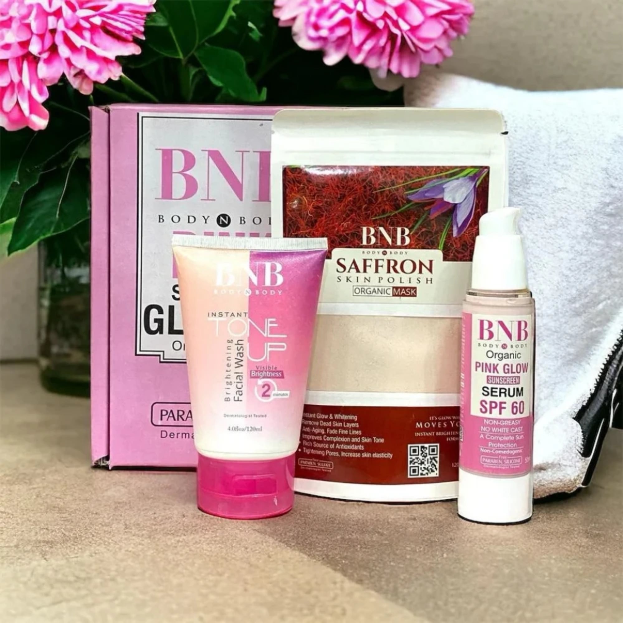 BNB Pink Face Glow Kit – 3-in-1 Cleanse, Mask & SPF Skincare Set