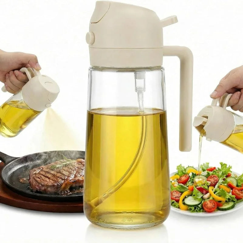 2-in-1 Glass Oil Spray Bottle & Dispenser – 450ml Kitchen Oil Mister for Air Fryer, BBQ & Cooking