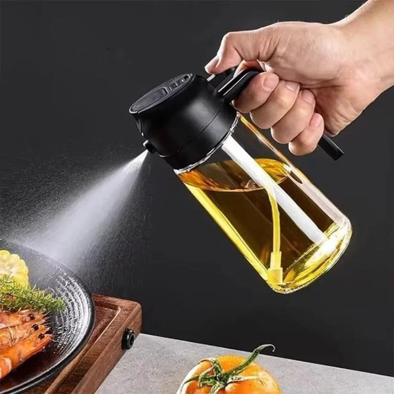 2-in-1 Glass Oil Spray Bottle & Dispenser – 450ml Kitchen Oil Mister for Air Fryer, BBQ & Cooking