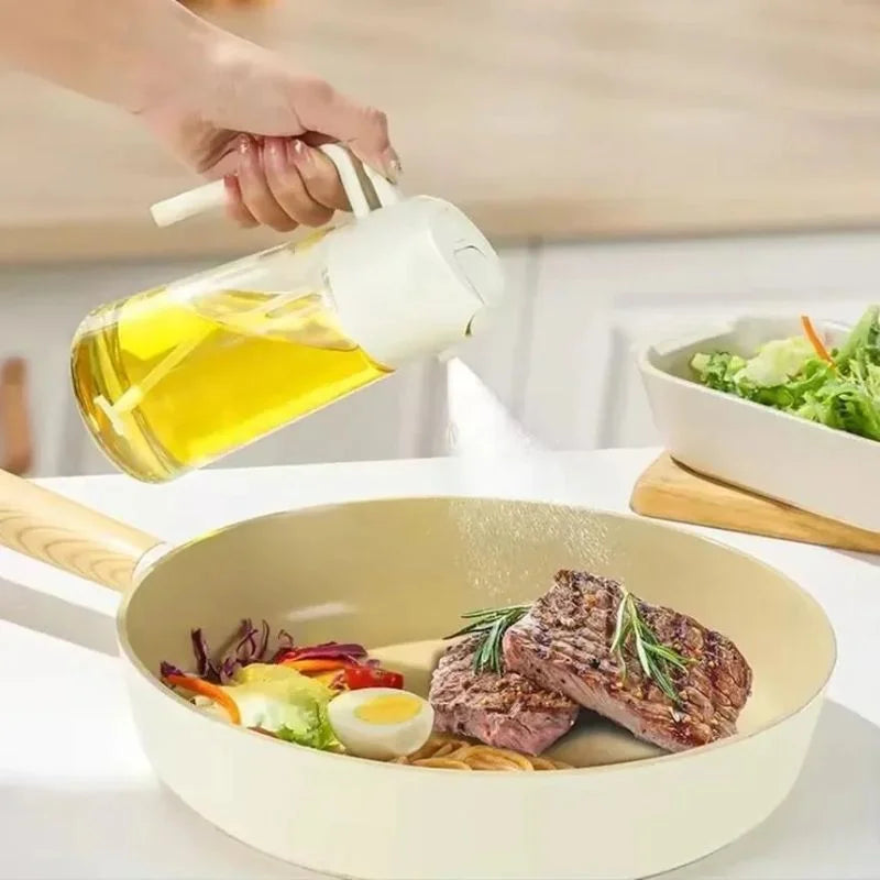 2-in-1 Glass Oil Spray Bottle & Dispenser – 450ml Kitchen Oil Mister for Air Fryer, BBQ & Cooking