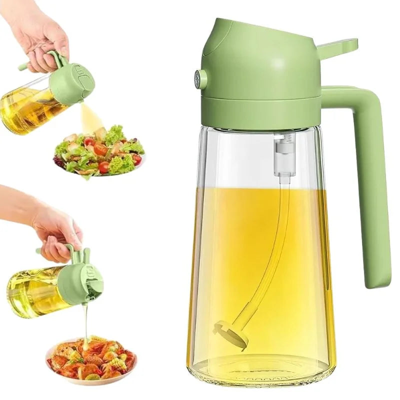 2-in-1 Glass Oil Spray Bottle & Dispenser – 450ml Kitchen Oil Mister for Air Fryer, BBQ & Cooking