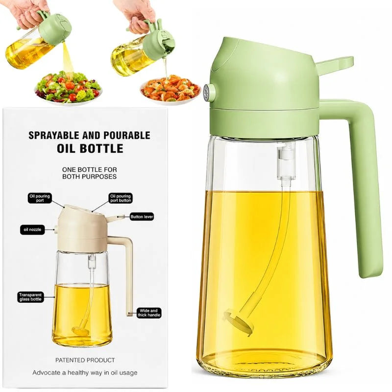 2-in-1 Glass Oil Spray Bottle & Dispenser – 450ml Kitchen Oil Mister for Air Fryer, BBQ & Cooking