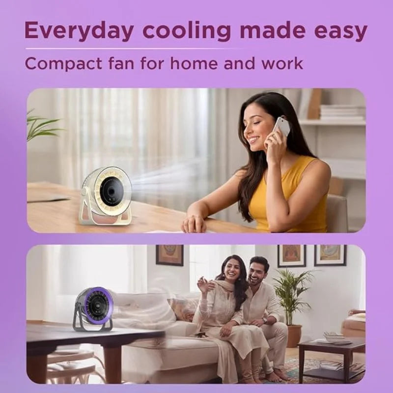 Desktop Circular Rechargeable Fan QL-02 – 360° Adjustable Quiet Cooling Fan for Home & Office
