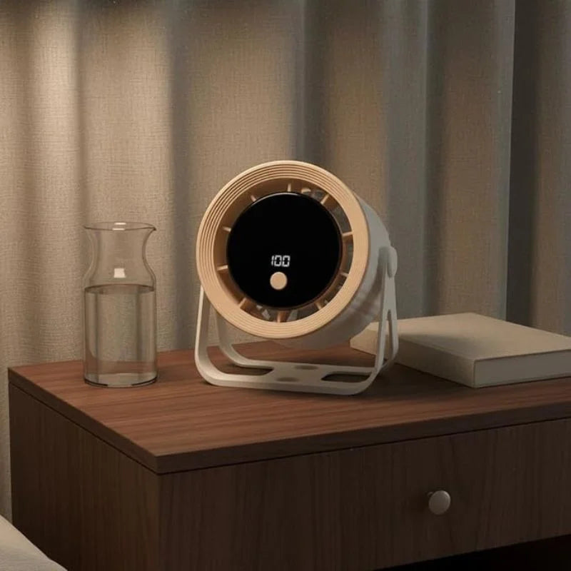 Desktop Circular Rechargeable Fan QL-02 – 360° Adjustable Quiet Cooling Fan for Home & Office